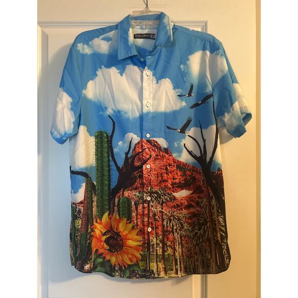 GUC Rebel Minds Short Sleeve Summer Shirt Desert Scene Button Front Size Medium - Picture 1 of 6